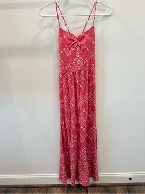 Aeropostale Pink Red Patterned Spaghetti-Strap Maxi Dress size S